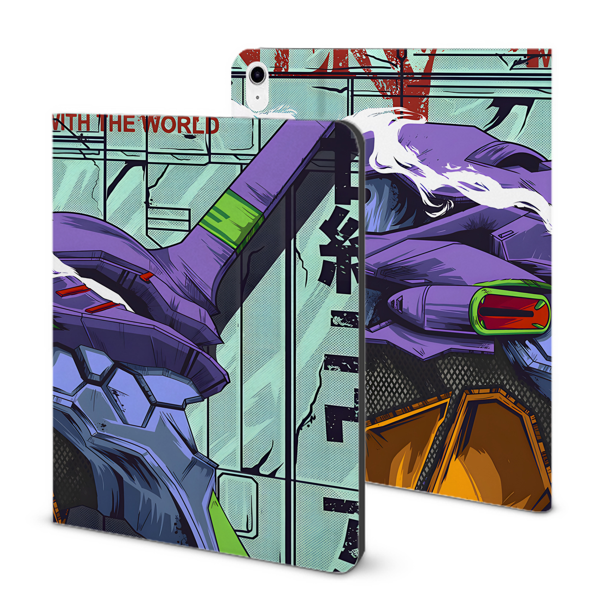 （画像用） EVA 新世紀エヴァンゲリオン IPad ケース ブック型 PUレザー TPU 耐衝撃 軽量 薄型 ペン収納なし 全面保護 IPad 各モデル対応